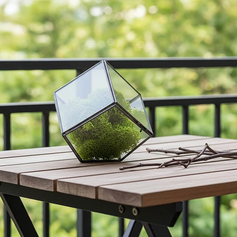 150mm -Glass Aquarium Suitable for Moss Terrariums - Handcrafted Geometric Terrarium Tank with HD View Panel, Sturdy Durable Black Frame for Low-Maintenance Miniature Ecosystems, Office & Garden Decoration (Moss Planting), DIY Craft Materials