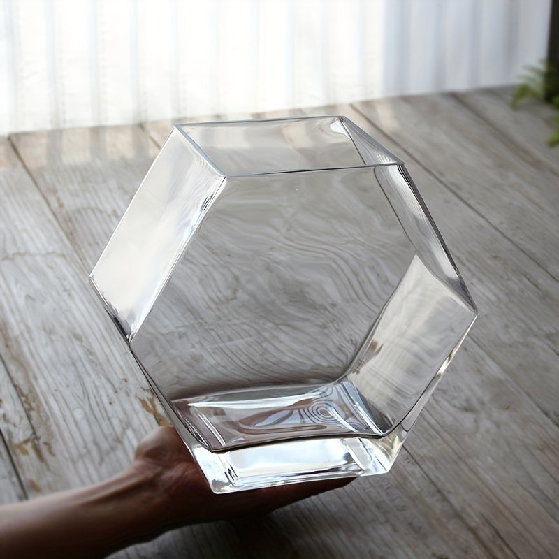 Hexagonal Glass Fish Bowl - Artisanal Hand-Blown High-Clarity Thickened Glass Aquarium with Integrated Design, Uncharged Decorative Home Accessory - Shape: Other, Major Material: Glass