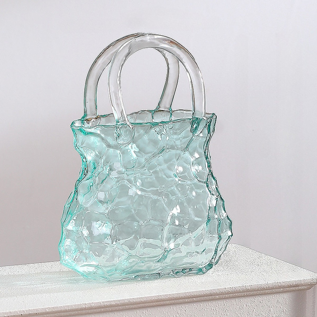 Enchanting light effects Creative Modern Handbag Glass Vase | Nordic INS Style, Transparent Rock Pattern, Irregular Design, Hydroponic Plant Container, Art Decoration, Artistic Fish Tank