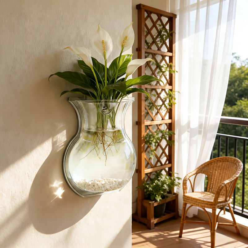 Clear Wall-Mounted Planter, Sturdy Hanging Flower Pot, Compact Fish Tank, Floral Basket, Hydroponic System, Decorative Bonsai Holder, Ideal Transparent Vase for Balcony, Bedroom, Hallway, Yard, And Garden, Perfect Gift for Loved Ones
