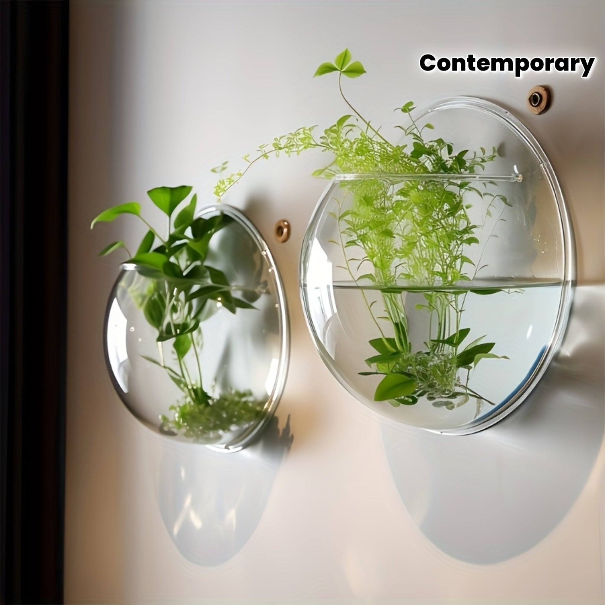 1pc Wall-Mounted Round Planter with Transparent Design, - Transparent Plastic with Dual-Purpose for Hydroponic Greenery & Small Fish Tank, Indoor\u002FOutdoor Decorative Bonsai Stand, Hydroponic System | Contemporary Decor | Clear Plastic Vase