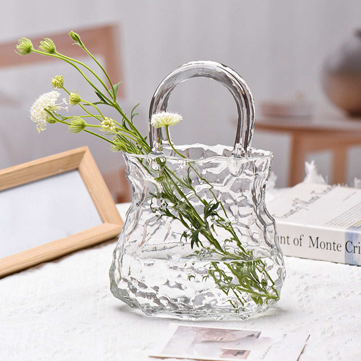 Enchanting light effects Creative Modern Handbag Glass Vase | Nordic INS Style, Transparent Rock Pattern, Irregular Design, Hydroponic Plant Container, Art Decoration, Artistic Fish Tank