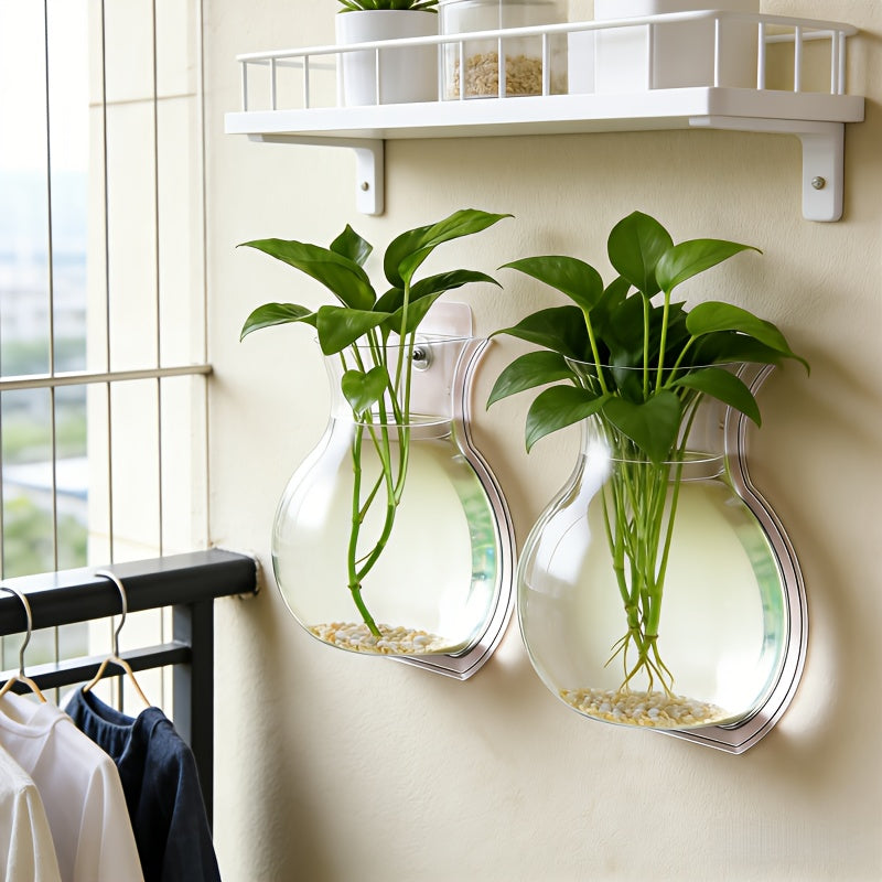 Clear Wall-Mounted Planter, Sturdy Hanging Flower Pot, Compact Fish Tank, Floral Basket, Hydroponic System, Decorative Bonsai Holder, Ideal Transparent Vase for Balcony, Bedroom, Hallway, Yard, And Garden, Perfect Gift for Loved Ones